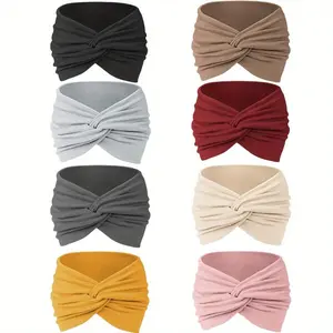 8 Pieces/set of Solid Color Sports Headbands with Anti Slip Knots, Wide and Soft Fashionable Bohemian Headbands - Elastic Yoga Headbands, Running Sports Anti Slip Headbands, Hair Accessories for Women's Daily Use