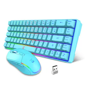 Snpurdiri 60% Wireless Gaming Keyboard and Mouse Combo,Small Mechanical Feel Anti-ghosting Keyboard + 6D 3200DPI Mice for Gaming,LED Backlit Rechargeable 2000mAh Battery,Business Office（Blue)