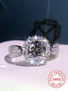 925 Sterling Silver Luxury Artificial Diamond Ring, Fashion Jewelry for Party, Daily Clothing Decor, Trendy All-match & Exquisite Jewelry for Birthday Gift, Elegant Ring