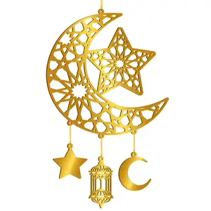 Ramadan Acrylic Star Hanging Decorations, Eid Kareem Hanging Signs, House Room Door Wall Decor, Novelty Hollow Star Moon Lanterns, Stylish Religious Decor