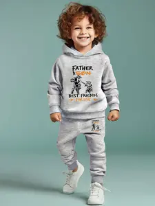 Boys' Casual Fashion Hooded Sweatshirt & Pants Set, Youth Kits, Cartoon Print Long Sleeve Top & Leggings for Kids, All Season Wear, Hoodies