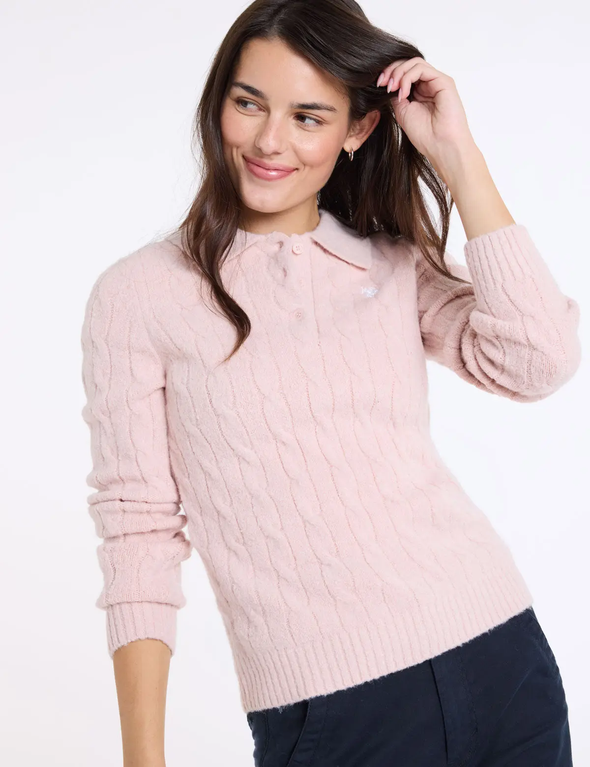 CABLE HENLEY POLO SWEATER