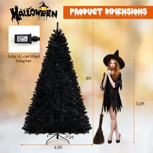 COSTWAY - 6/7/8 Feet Artificial Christmas Tree with 6 Lighting Modes and Spooky Sounds-8 ft