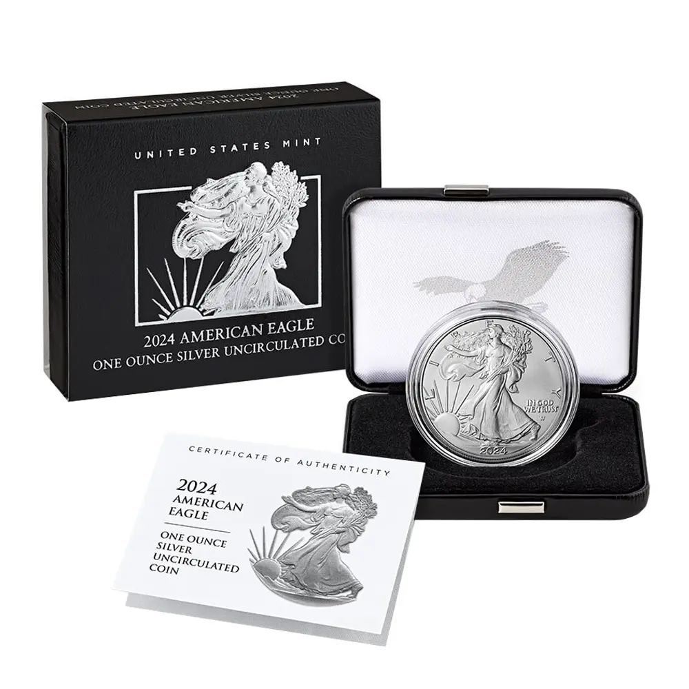 2024-W Burnished $1 American Silver Eagle Box, OGP & COA