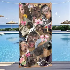Funny Monkey Patch Beach Towel, Fast Drying Ultra Soft Polyester Fiber, Multi-Purpose Yoga Travel Swimming Camping, Best Gift