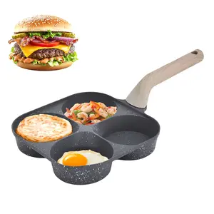 ​​Nonstick 4-Cup Egg Frying Pan without lid :Perfect for Breakfast, Pancakes, Hamburger, and More Cookware Compact Induction household kitchen, Great Holiday Pancake Pan, Beige/Black Options, 20 * 20 * 3.5cm​