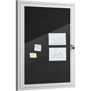 36"x24" Enclosed Bulletin Board, Outdoor Lockable Weather-Resistant  Cork Noticeboard for School & Office,  Frame w/Black Flet
