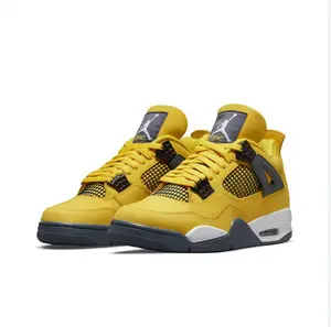 9 Retro Mid-Top Basketball Shoes in Yellow Nubuck Leather Upper with Black Plastic Wing Eyelets and Grey Midsole Accents