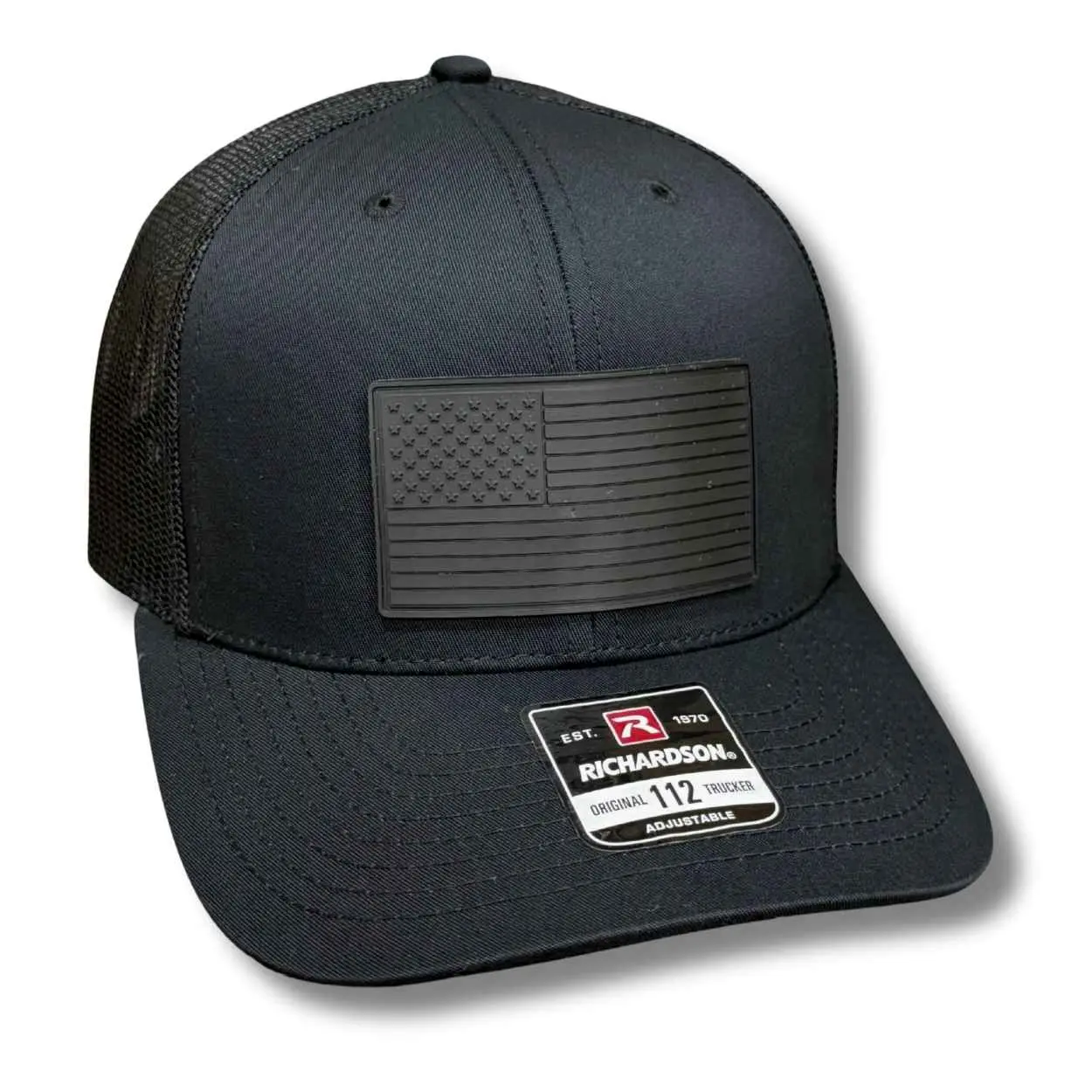 Black American Flag PVC Patch Hats - Patriotic Apparel - Richardson 112 - Ponytail Caps