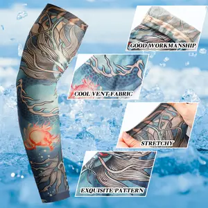 3 Pairs Per Pack Elastic Cool Breathable Ice Silk Arm Sleeves with Stylish Tattoo Pattern, Effective UV Sun Protection & Comfortable for Outdoor Activities, Cycling, Driving & Sports
