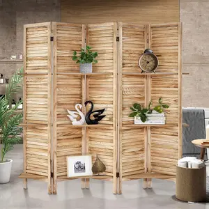 TEAKMAMA Room Divider with Shelves, Privacy Screen, Room Dividers and Folding Privacy Screens,Wood Temporary Wall Partition Separation Separator