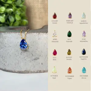 Dainty Birthstone Necklace - Pear Cut Gemstone Pendant - 18k Gold Necklace - Minimalist Design - Personalized Birthstone Jewelry - Adjustable Chain Length