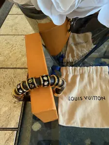 Pre-owned Louis Vuitton Monogram Canvas Wrapped Cuff Bracelet with Jeweled Embellishment Full Set