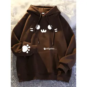 [Casual Cat Hoodie] Autumn Winter Men's Casual Cat Face Graphic Hooded Sweatshirt |   Loose Fit Pullover with Front Pocket, Ribbed Cuffs & Hem, Machine Washable |   Comfortable Fabric, Cat Clothes, Streetwear