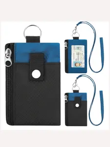Unisex Colorblock Wallet with ID Window, Small Waterproof Anti-Theft Travel Keychain Purse, Slim Zipper Card Holder, All Seasons