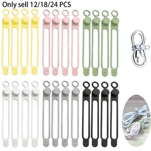 12/18/24 PCS Silicone Cable Ties, Compact, Reusable Cable Management Organizer, for Wires, Charger, Earphones, USB Cables, Cable Management Organizer for Home Office