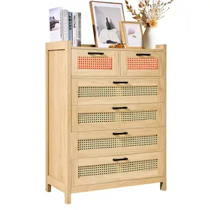 VEVOR 5 Drawer Rattan Dresser, Boho Dresser, Rattan Chest of Drawers with Spacious Storage, Natural Rattan Dresser for Bedroom, Living Room & Hallway,Rattan Nightstand with Sturdy Handles&Legs, BrownSummervibes