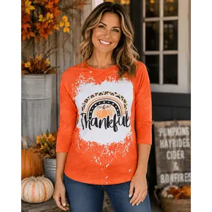 Thankful Rainbow Orange Raglan Bleached Top