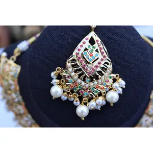 1 gm Gold Jadau Necklace Set (4 Piece)