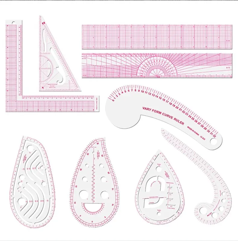 Sewing Rulers Set, Plastic Sew French Curve Ruler, Clear Mark Metric Bendable Curve Ruler Kit for Beginners Tailors Designers, Suitable for Sewing, Marking, Drawing, Crafting and DIY