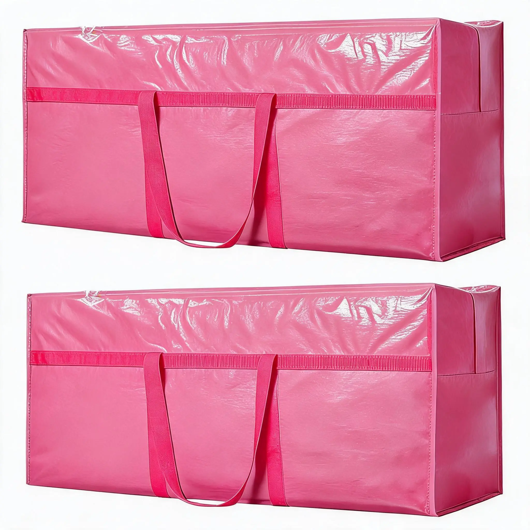 Heavy Duty Hanging Wardrobe Storage Bags, 2 Packs PE Fabric Multifunctional Storage Solution - Waterproof Organizer, Reinforced Handles, Durable, Flat Fold for Home Organization, Moving - Pink, 45.2x15.7x21.7 In, Carry Heavy Loads, Large Storage Bags, Org