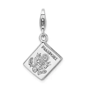 Amore La Vita Sterling Silver Rhodium-plated Polished 3-D Passport Charm with Fancy Lobster Clasp