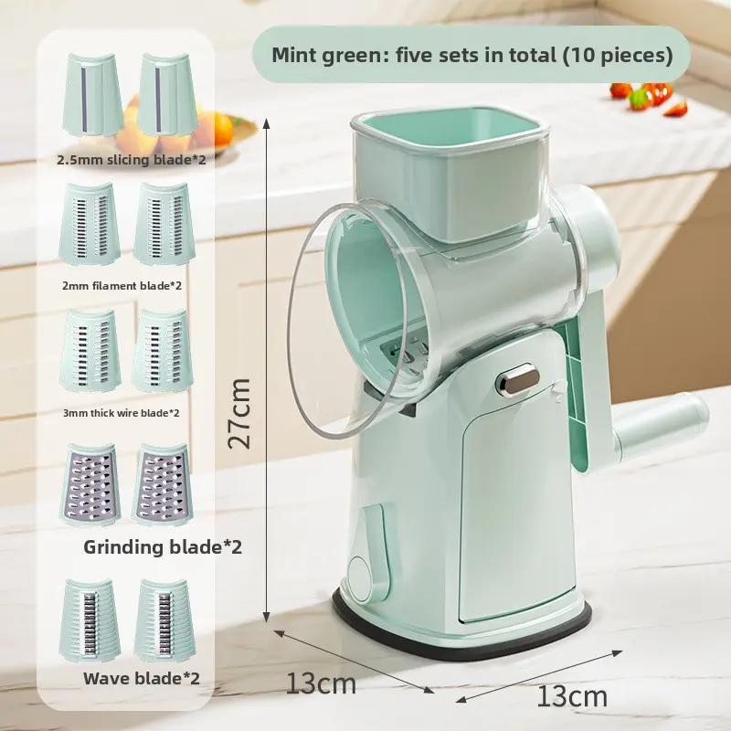 Ivory White 6-Blade Hand-Cranked Roller Kitchen Tool - Grater Mandoline, Multi-Functional Vegetable Cutter, Slicer, Cheese Shredder, Nut Grinder, Easy to Clean, Simplifies Meal Preparation (Includes 6 Blades & Mandoline Variants), Ivory White 6 Blades, Gr