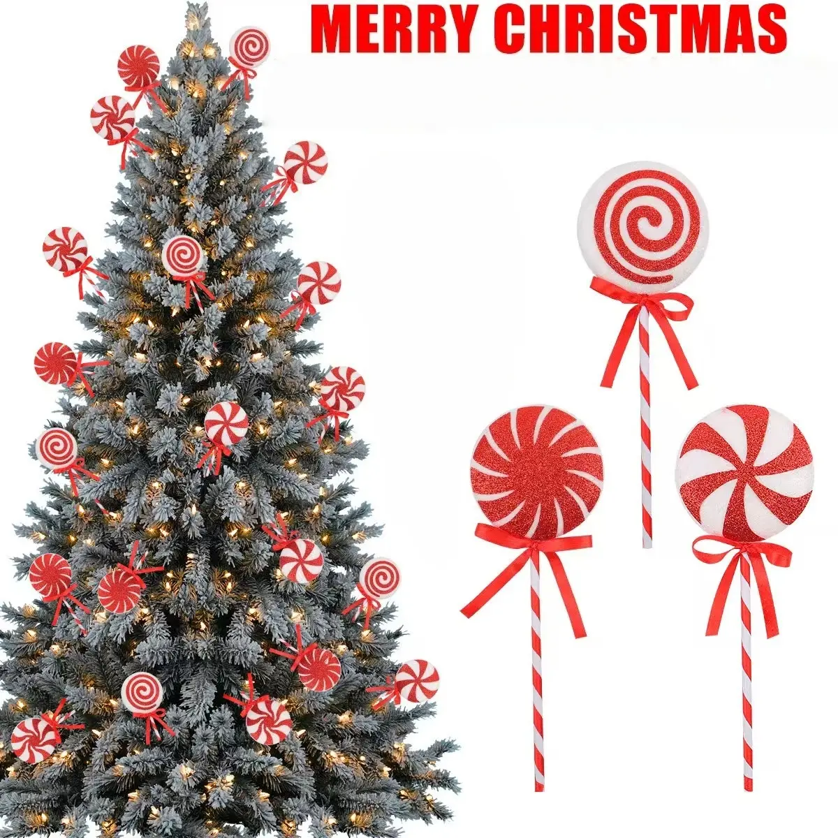 3-Piece Christmas Tree Candy Ornaments, Large Lollipop Decorations for Holiday Parties, Halloween & Home Decor