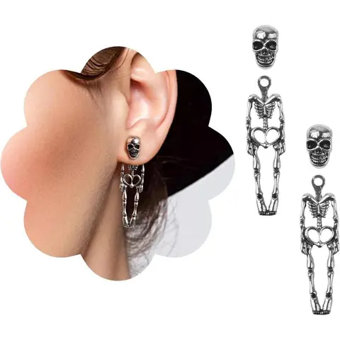 Women's Skull Statement Earrings - One Size Costume Jewelry, Casual Accessories for Adults Female, Dark Aesthetic Halloween Trick-or-Treat & Party Costumes