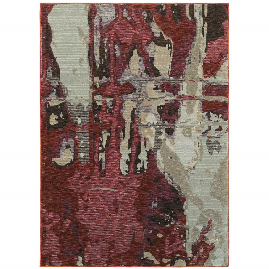 212 MAIN 9x12 ft. Red & Beige Abstract Power-Loom Stain-Resistant Indoor Area Rug, Contemporary Full-Sized Rectangle Modern Floor Rug for Living Room Home Decor