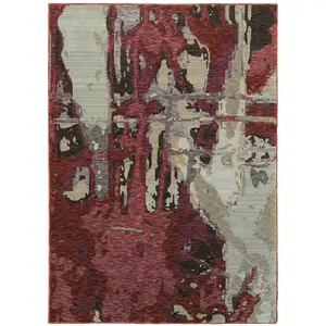 212 MAIN 9x12 ft. Red & Beige Abstract Power Loom Stain Resistant Indoor Floor Rug, Contemporary Full-Sized Area Rug, Living Room Decor Rectangle Carpet for Indoor Use