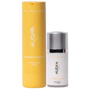 Audaja - Shieldify Sunscreen SPF 50 without leaving a white cast delivers youthful radiance, combats sun damage, intensely hydrates, controls oil, and reduces signs of aging
