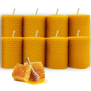 Honeycomb Candle, 4/6/8 Counts/set Unscented Bee Wax Pillar Candle, Decorative Candle for Wedding, Party, Dinner, Home Decor, Ornaments, Halloween