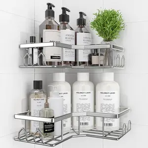 Shower, 2 Pack Corner Bath Organizer, Rustproof Stainless Shower Shelves with Large Capacity, No Drilling Shelves for, Home, (Silver).
