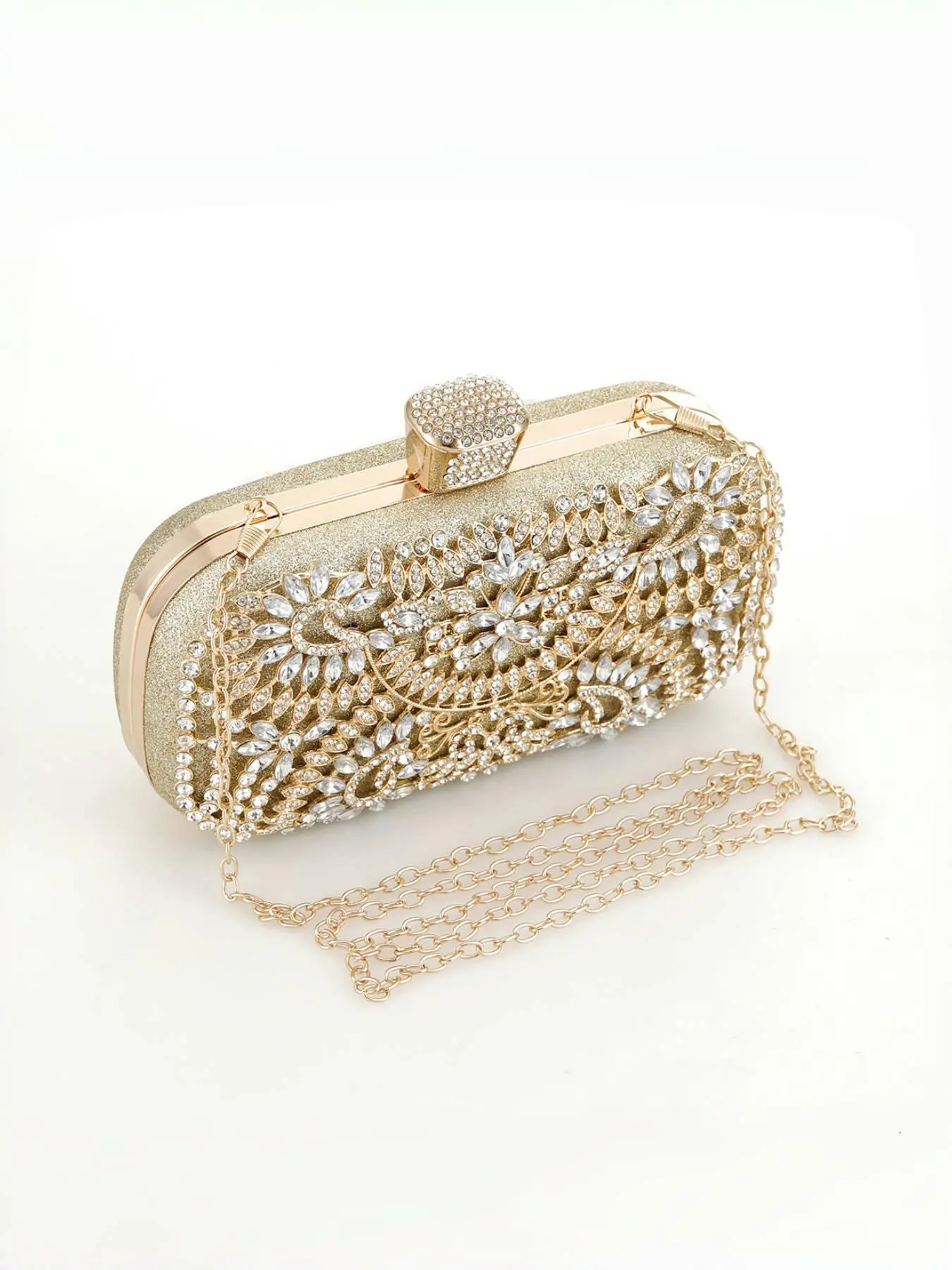 Women's Elegant Rhinestone Decorated Evening Bag, Exquisite Trendy Chain Strap Clutch Bag, Fashionable Bag for Party Decoration, Glittery Clutch Bag, Fashion Luxe Clutch, Evening Clutch Purse
