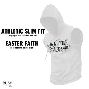 Men’s Christian Easter Sleeveless Hoodie – “He Is Not Here He Has Risen” Faith Graphic Tank, Breathable Gym Workout Hooded Shirt for Fitness Training, Outdoor Sports & Easter Holiday Wear