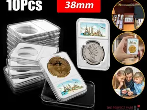 Premium Coin Display Slabs 38mm Graded Storage for Morgan Peace & Ike Silver Dollars - 10 Pack with Clear Protective Shell & Four Point Fixation System Waterproof
