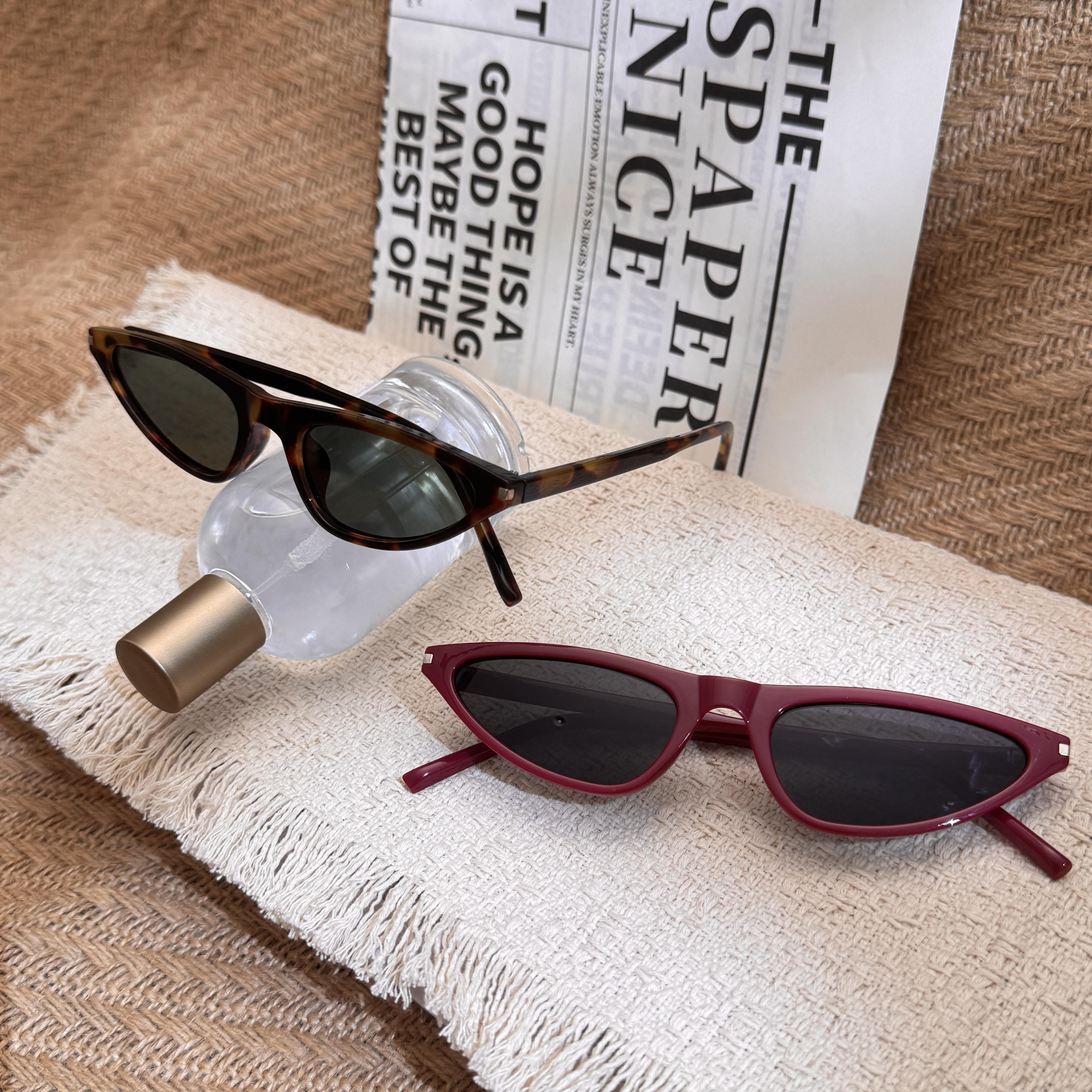 Women's Stylish Geometric Cat Eye Sunglasses - Lightweight Burgundy Frame, Dark Lenses, Sleek Modern Eyewear for Casual Outfits