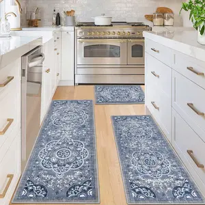 3-Piece Soft Non-Slip Bohemian Kitchen Rug Set, Washable Floor Mats, Low Height Kitchen Area Rugs, Ideal for Kitchen Laundry Room Hallway Decor, Boho Kitchen Rug, Boho Runner Rug