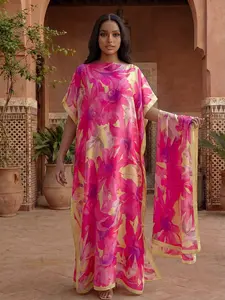 Women's Floral Print Robe Set, Spring Summer Thin Loose Fit, Elegant Shawl Scarf, Beach Sun Protection Satin Silk Wrap, Beach Cover Ups