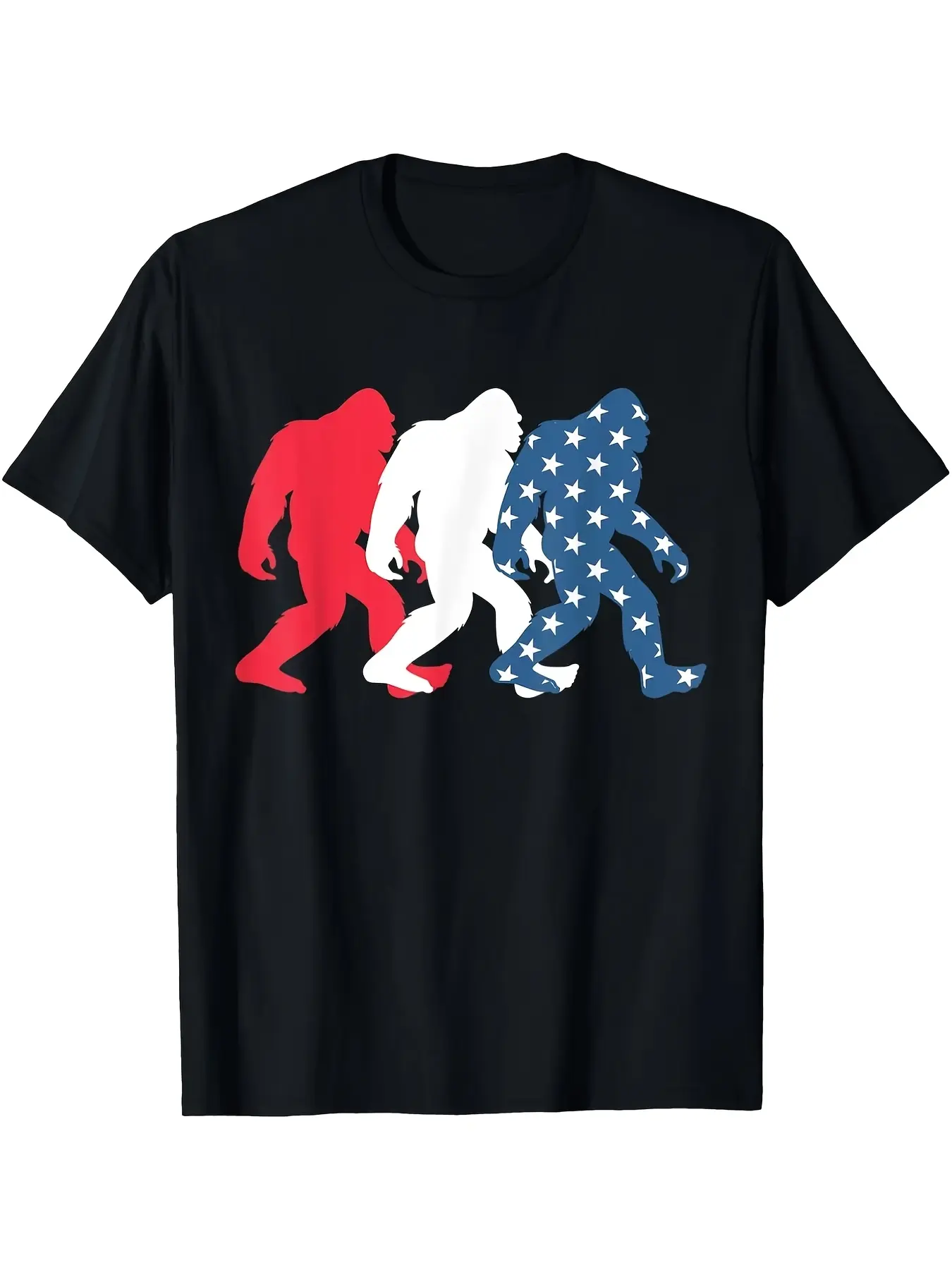 Men'S 4th of July American Flag T Shirt Sasquatch & Patriotic Design S XXXL Sizes Casual Round Neck Short Sleeve Tee Funny Novelty Gift for Independence Day Casual AttT Shirt for Easter Black Short Sleeve Crew Neck Tee for Men Design Suitable for Al