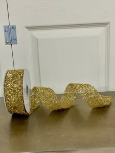 1.5 Inch By 10 Yard Gold Long Confetti Metallic Wired Ribbon
