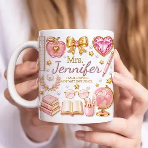 Digital File Custom Name Teacher 11oz Mug Template 2D Printed 3D Effect Coffee Mug Wrap Design High Resolution Printable for Teachers, Educators DIY Craft Projects Instant Download Gift Idea for Birthday, Christmas Creative Use