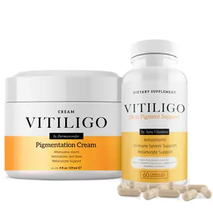 Dermawonder Vitiligo Supplement & Pigmentation Cream Set | 60 Vitiligo Capsules and 4fl Oz Cream | Reduce White Spots, Improve Skin Pigmentation & Neutralize Skin Tone | Natural Solution (1)