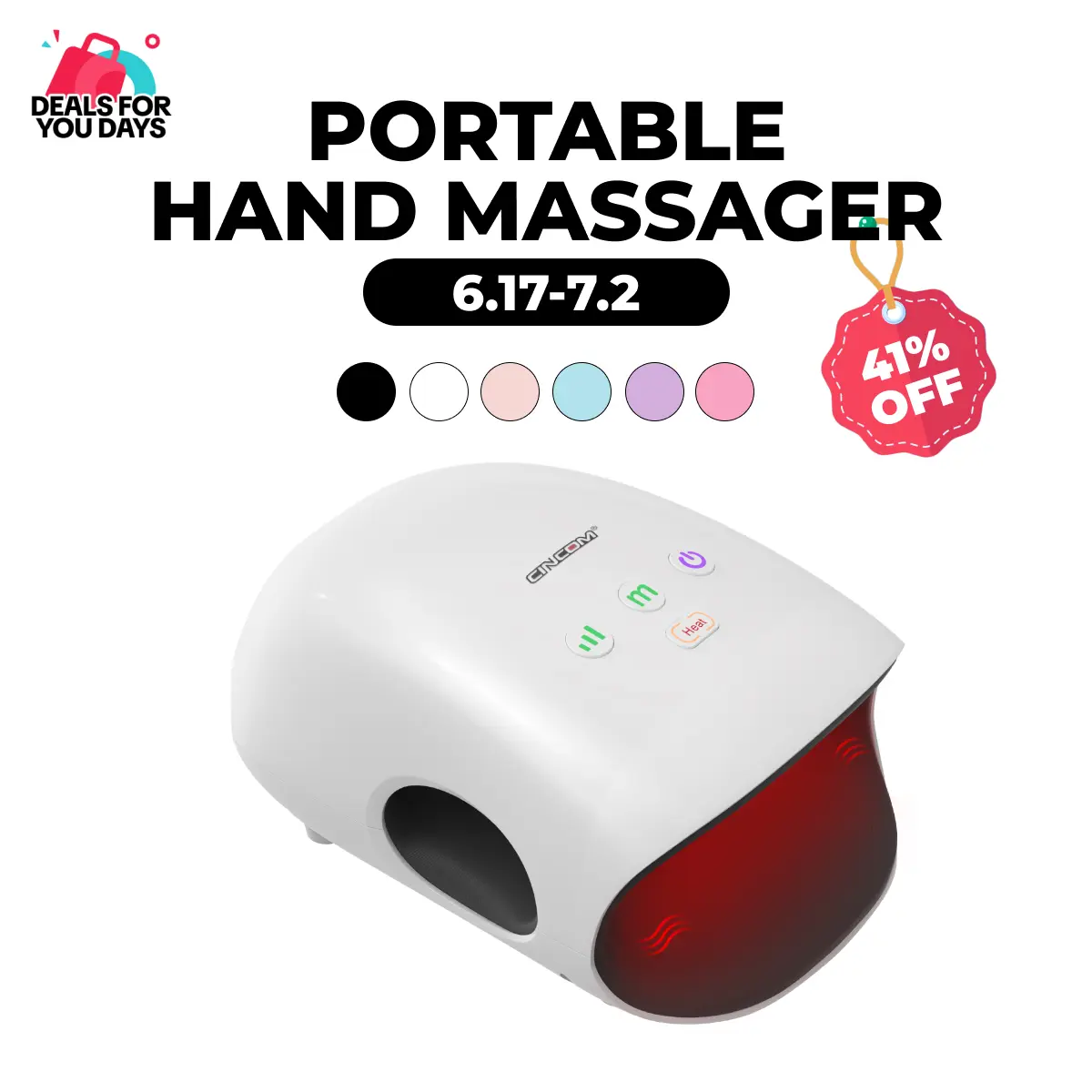 CINCOM Portable Hand Massager, Cordless, Advanced Airwave Technology, Customized Mode & Heating Function, Long-Lasting Battery Life, Auto-Off Feature, Perfect for Daily Relaxation, Comfort, White, Ideal Gift for Christmas & Birthday