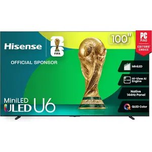 Hisense 100" Class U6 Series Mini-LED 4K UHD Smart Fire TV (100U65QF, 2025 Model) - QLED, Native 144Hz, HDR10+, Dolby Vision IQ, Dolby Atmos, Game Mode Pro, ALLM, Alexa Built in, Black