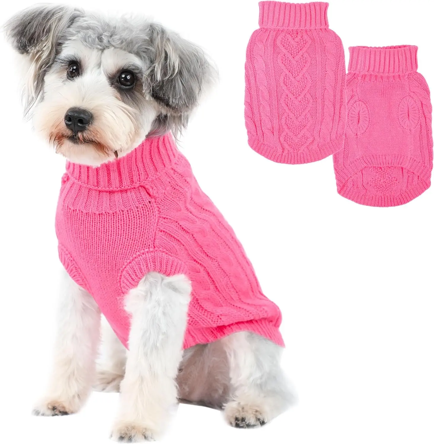 Dog Sweaters for Small Dogs Solid Knitted Puppy Sweater Dog Clothes for Winter Warm Chihuahua Clothes Turtleneck Pullover Pet Cat Sweater Mini Dachshund Knitwear(Dark Pink, Small)