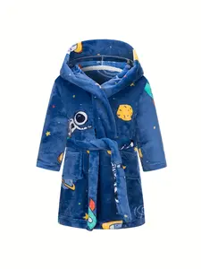 Kids Astronaut Plush Bathrobe, Soft Fleece Hooded Robe for Boys & Girls, Cozy Space Print Flannel Robe, Ideal Kids Girl Stuff & Kids Stuff for Girls, Cute Space Design, Must-Have Trendy Teen Girl Clothes Essential, Playful & Practica