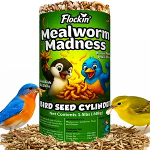 Mealworm Bird Seed Cylinders with Hole – Premium Mealworm Birdseed Cake – Sunflower Chips & Dried Mealworms for Wild Birds – Natural High Energy Seed Cylinder – No Fillers – USA Made (4" x 7.75")