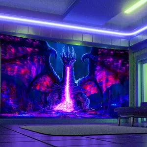 1pc Purple Dragon Fluorescent Tapestry, Horror Halloween Polyster UV Blacklight Tapestry, Wall Hanging For Living Room Bedroom Office Home Decor/Room Decor/Party Decor, Live Streaming Background With Free Installation Package